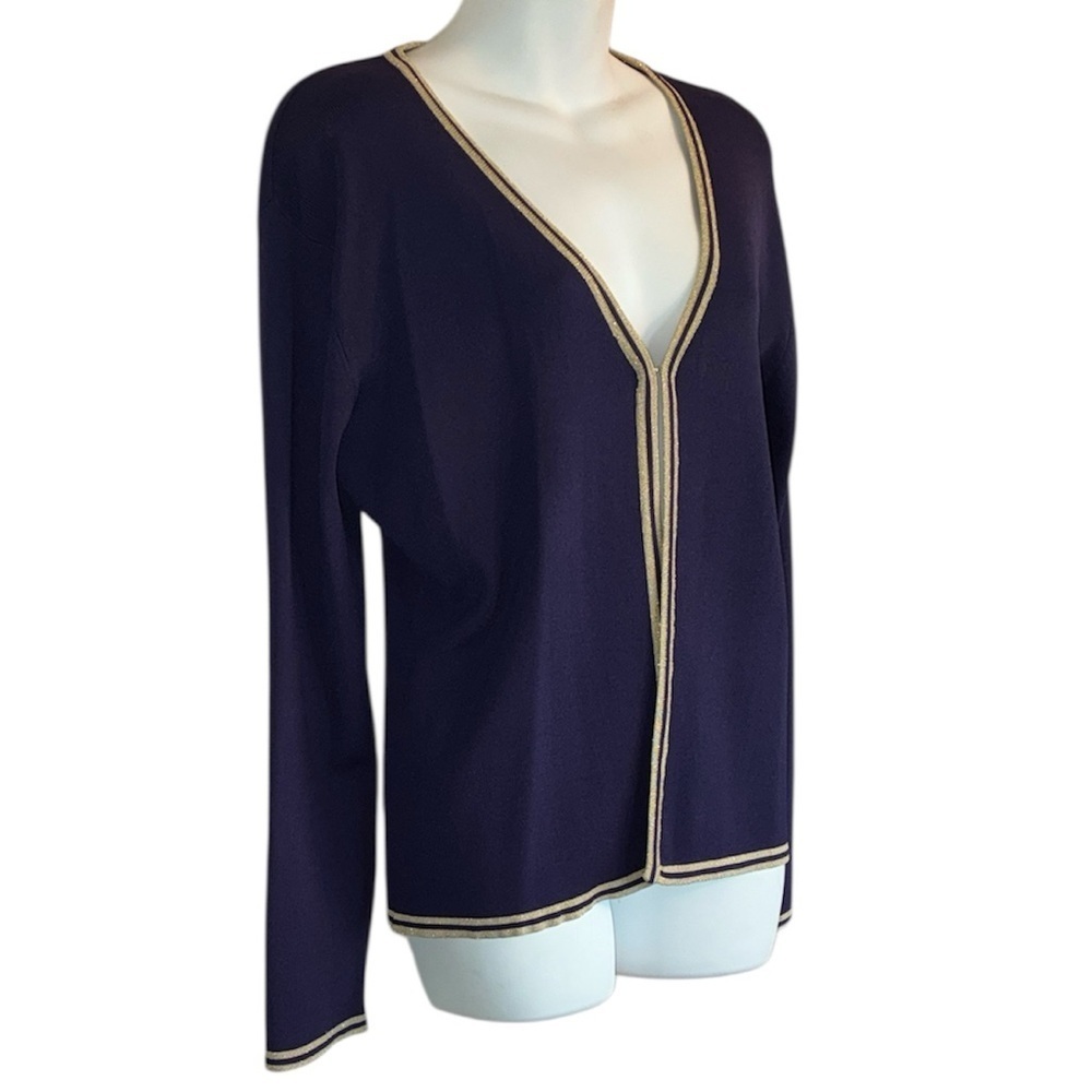 Annabell Cardigan Sweater Women's L, Navy, Metallic Gold Trim. Preppy!! NWT